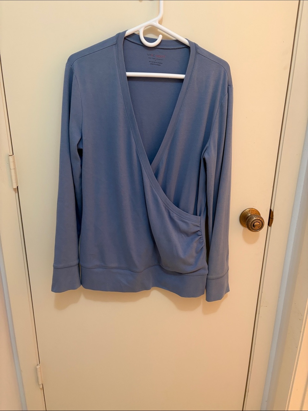 New York & Company Slate Blue Wrap-Front Shirt and Pants